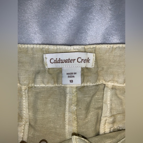 Coldwater Creek Tan khaki linen Pants with Lace Detail trim size cropped lounge - Picture 4 of 8